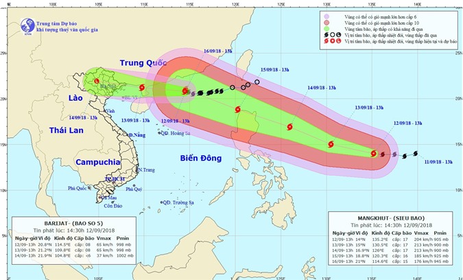 Siêu bão Mangkhut mạnh cấp 17 hướng vào Bắc Biển Đông